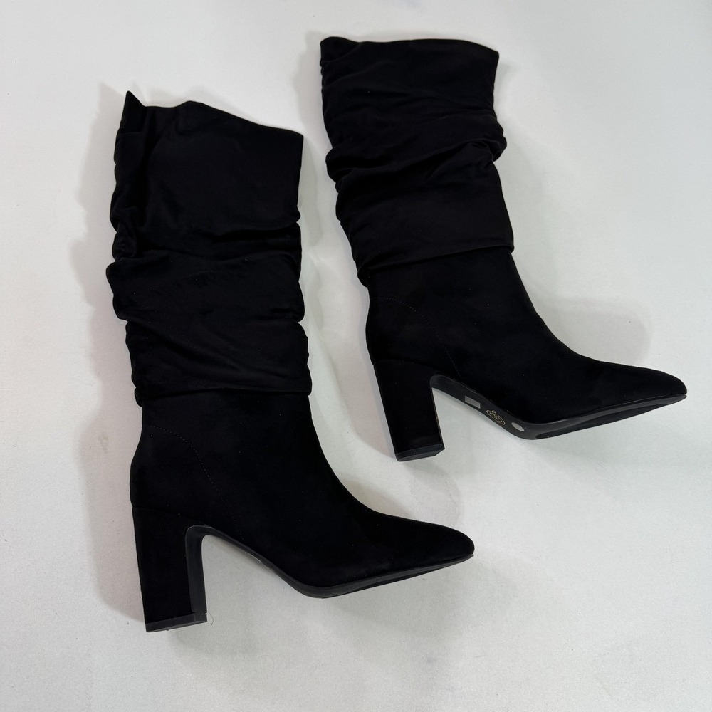 Chinese Laundry Kipton Boots Womens Size 9 Black Faux Suede Knee High Block Heel